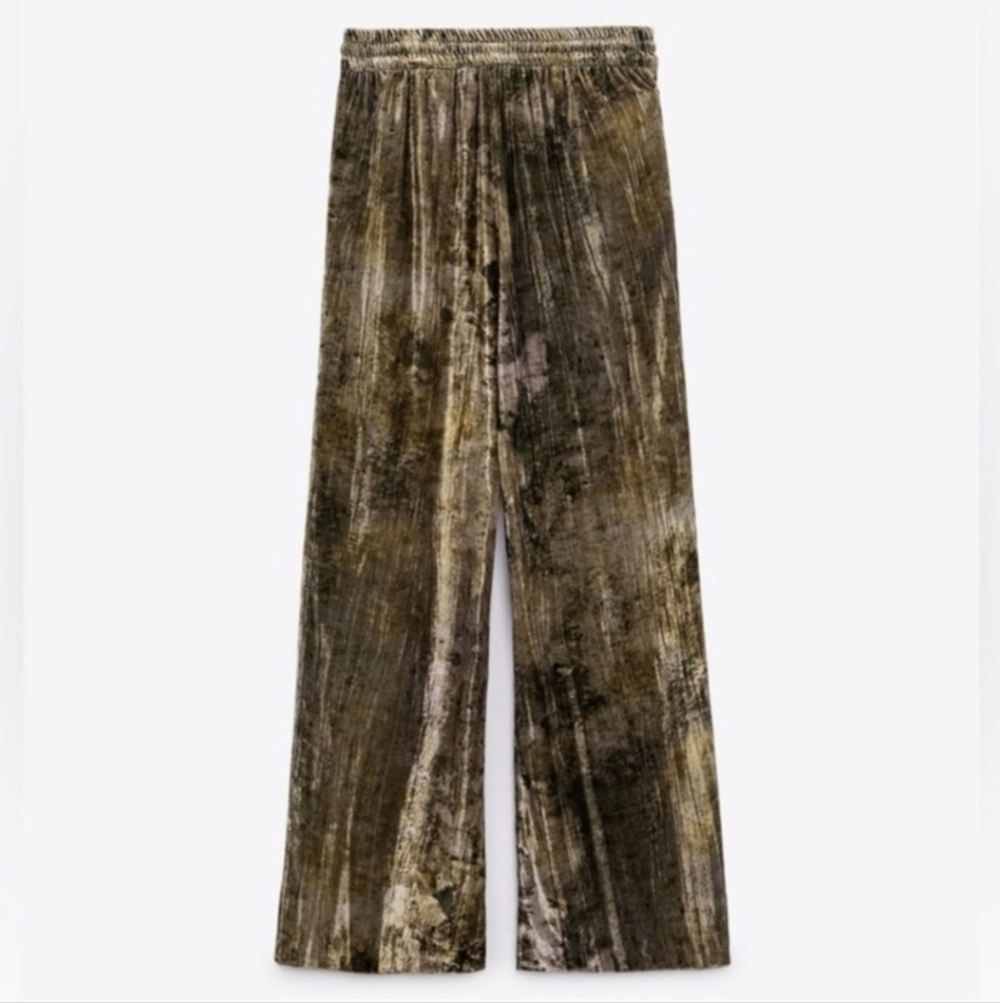 New Zara Tie Dye Velvet Drawstring Mid Rise Multi Color Pants 2435/004 Small - Picture 8 of 14